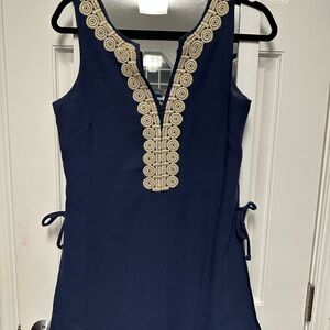 Lilly Pulitzer Navy Sleeveless Romper/dress with Gold Embroidery
